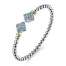 14K Yellow Gold and 925 Sterling Silver Bujukan Blue Topaz Clovers Bangle Bracelet