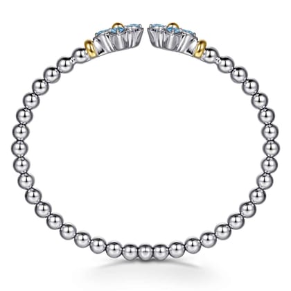 14K Yellow Gold and 925 Sterling Silver Bujukan Blue Topaz Clovers Bangle Bracelet