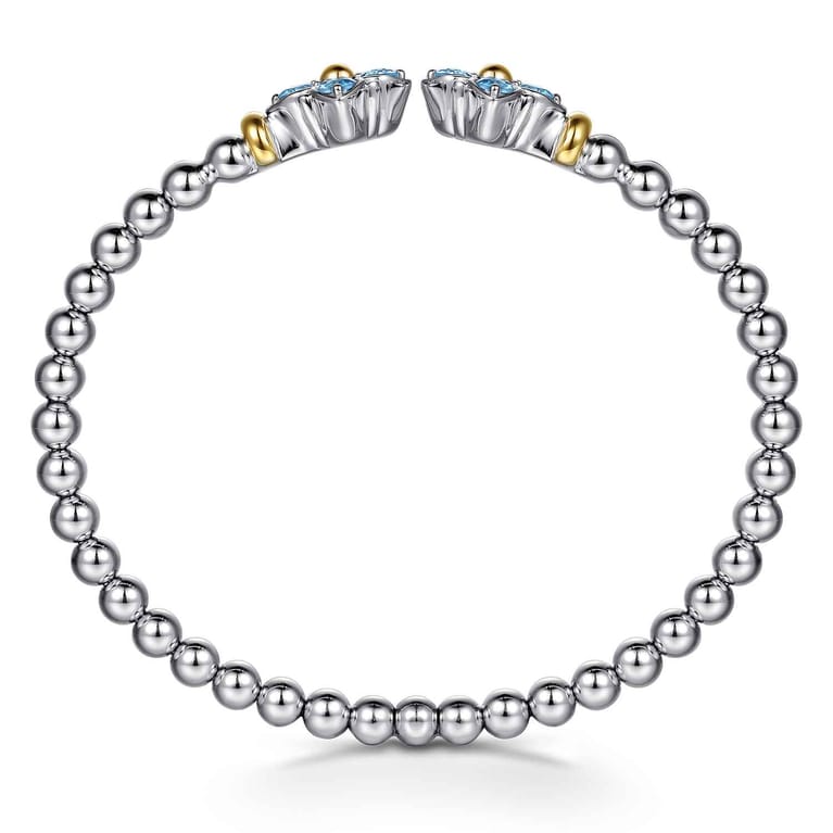 14K Yellow Gold and 925 Sterling Silver Bujukan Blue Topaz Clovers Bangle Bracelet - Shot 3