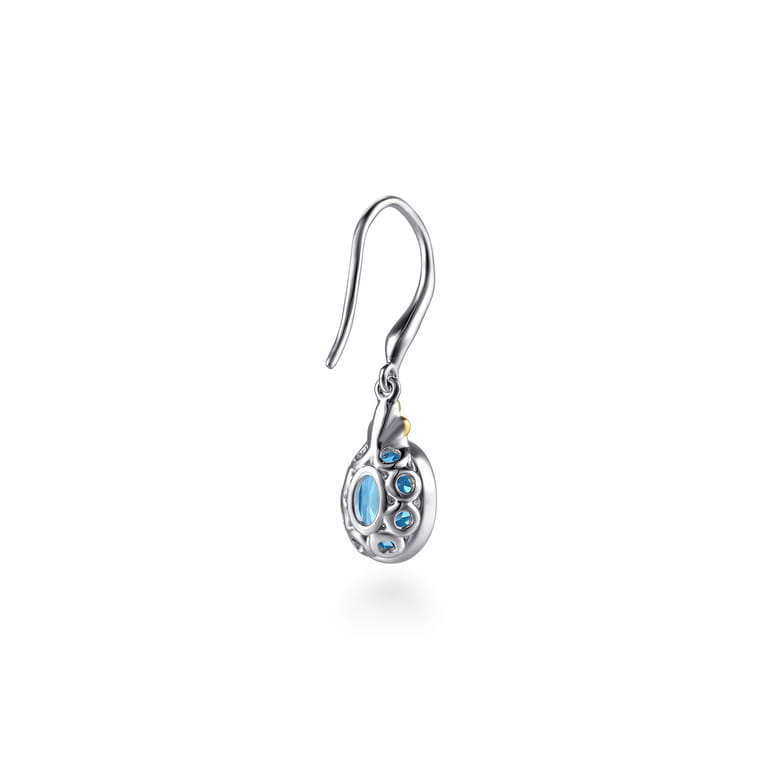 14K Yellow Gold and 925 Sterling Silver Bujukan Blue Topaz Drop Earrings - Shot 2
