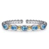 14K Yellow Gold and 925 Sterling Silver Bujukan Blue Topaz Open Bangle Bracelet
