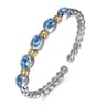 14K Yellow Gold and 925 Sterling Silver Bujukan Blue Topaz Open Bangle Bracelet