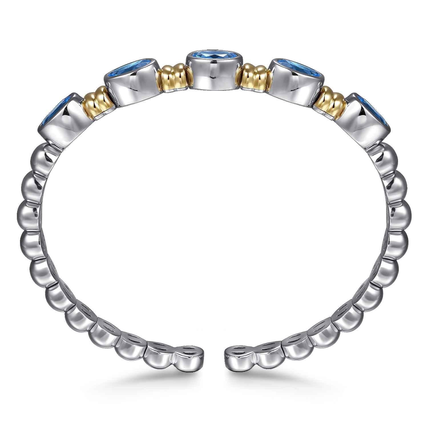 14K Yellow Gold and 925 Sterling Silver Bujukan Blue Topaz Open Bangle Bracelet - Shot 3