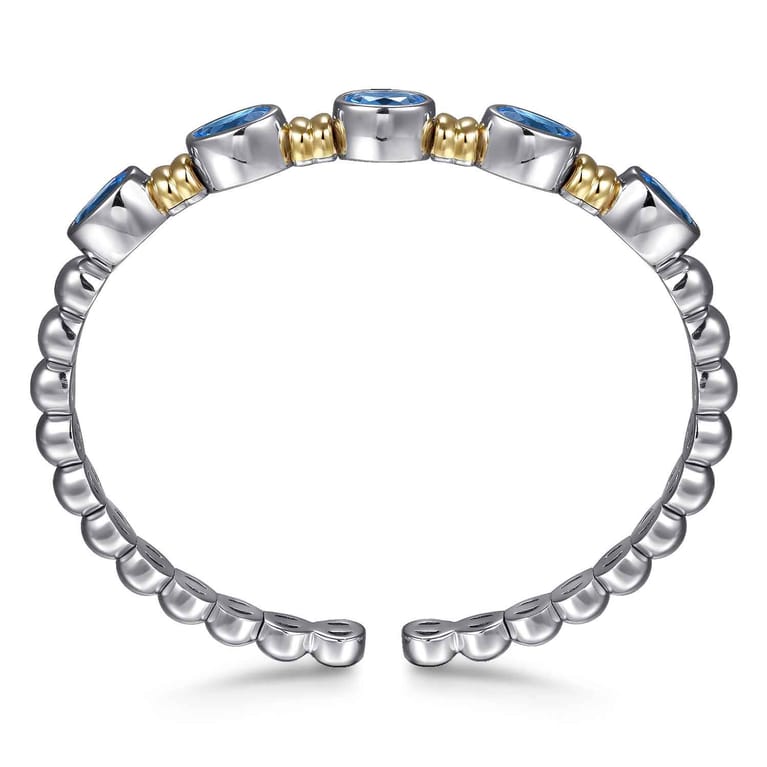 14K Yellow Gold and 925 Sterling Silver Bujukan Blue Topaz Open Bangle Bracelet - Shot 3