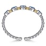 14K Yellow Gold and 925 Sterling Silver Bujukan Blue Topaz Open Bangle Bracelet