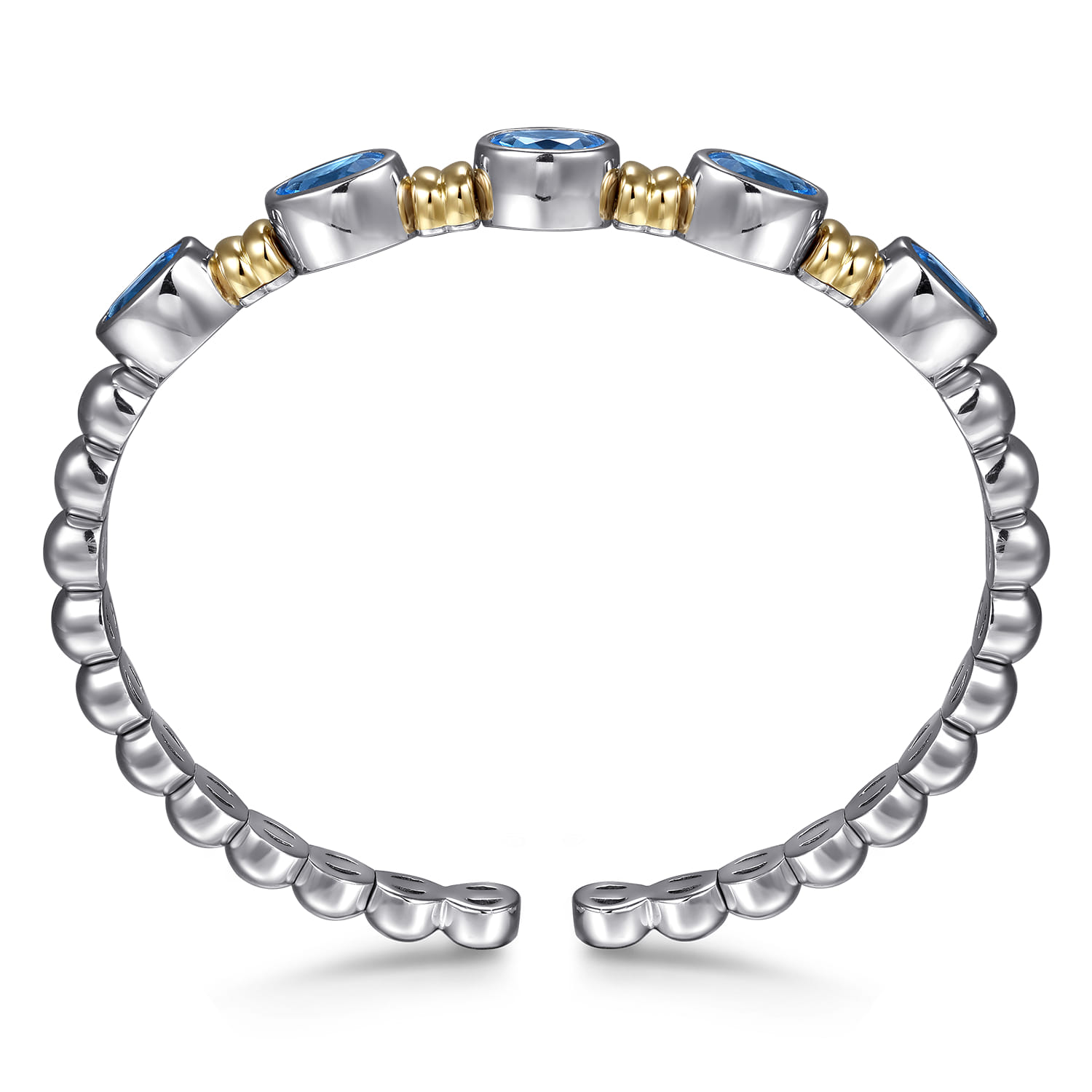 14K Yellow Gold and 925 Sterling Silver Bujukan Blue Topaz Open Bangle Bracelet