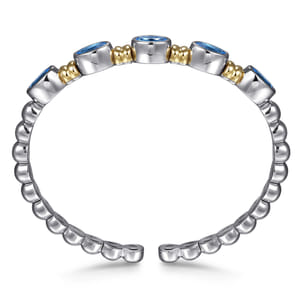 14K Yellow Gold and 925 Sterling Silver Bujukan Blue Topaz Open Bangle Bracelet
