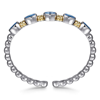 14K Yellow Gold and 925 Sterling Silver Bujukan Blue Topaz Open Bangle Bracelet