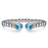 14K Yellow Gold and 925 Sterling Silver Bujukan Blue Topaz Open Bangle Bracelet