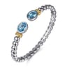 14K Yellow Gold and 925 Sterling Silver Bujukan Blue Topaz Open Bangle Bracelet