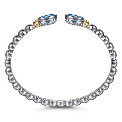 14K Yellow Gold and 925 Sterling Silver Bujukan Blue Topaz Open Bangle Bracelet