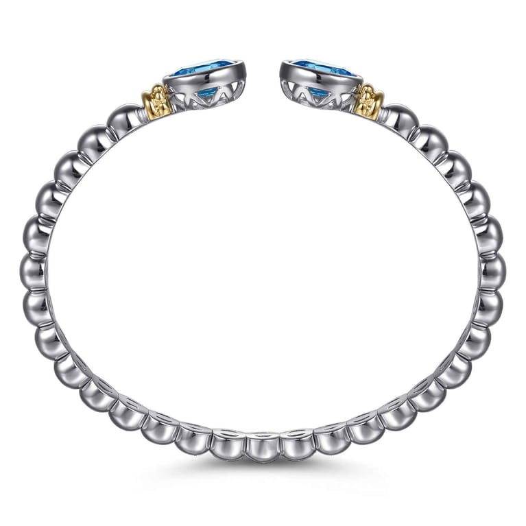 14K Yellow Gold and 925 Sterling Silver Bujukan Blue Topaz Open Bangle Bracelet - Shot 3