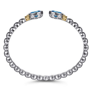14K Yellow Gold and 925 Sterling Silver Bujukan Blue Topaz Open Bangle Bracelet