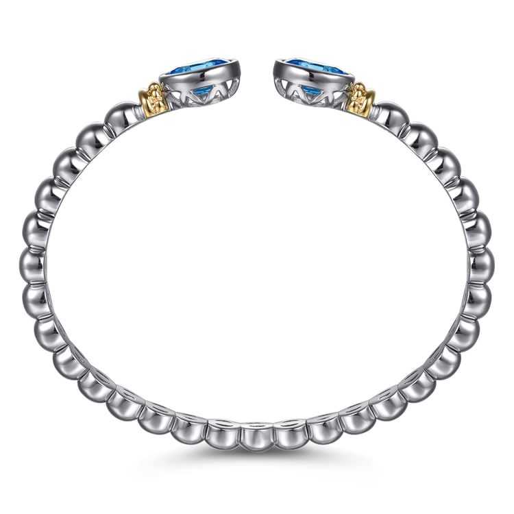 14K Yellow Gold and 925 Sterling Silver Bujukan Blue Topaz Open Bangle Bracelet