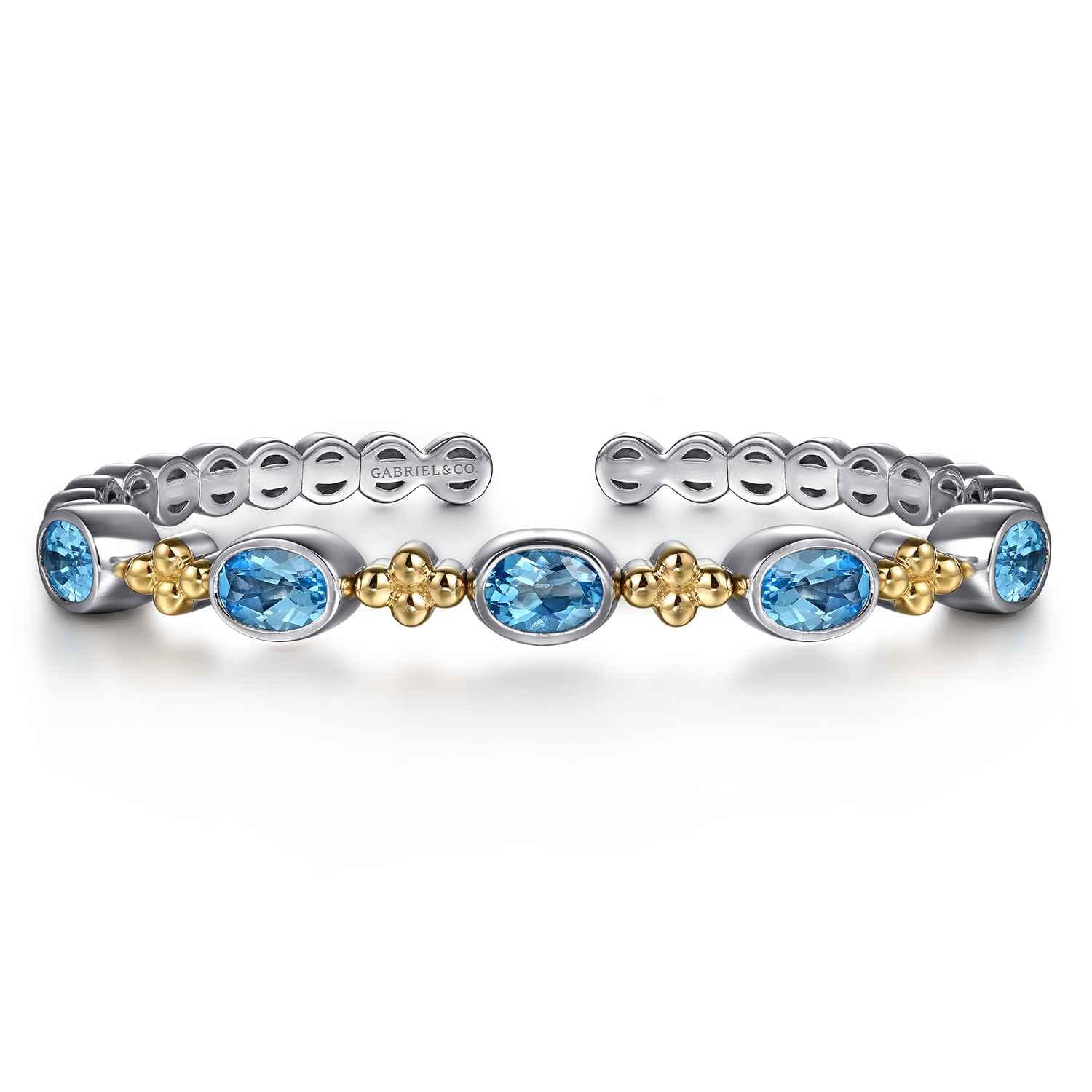 14K Yellow Gold and 925 Sterling Silver Bujukan Blue Topaz Open Bangle Bracelet - Shot 1