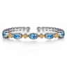 14K Yellow Gold and 925 Sterling Silver Bujukan Blue Topaz Open Bangle Bracelet