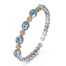 14K Yellow Gold and 925 Sterling Silver Bujukan Blue Topaz Open Bangle Bracelet