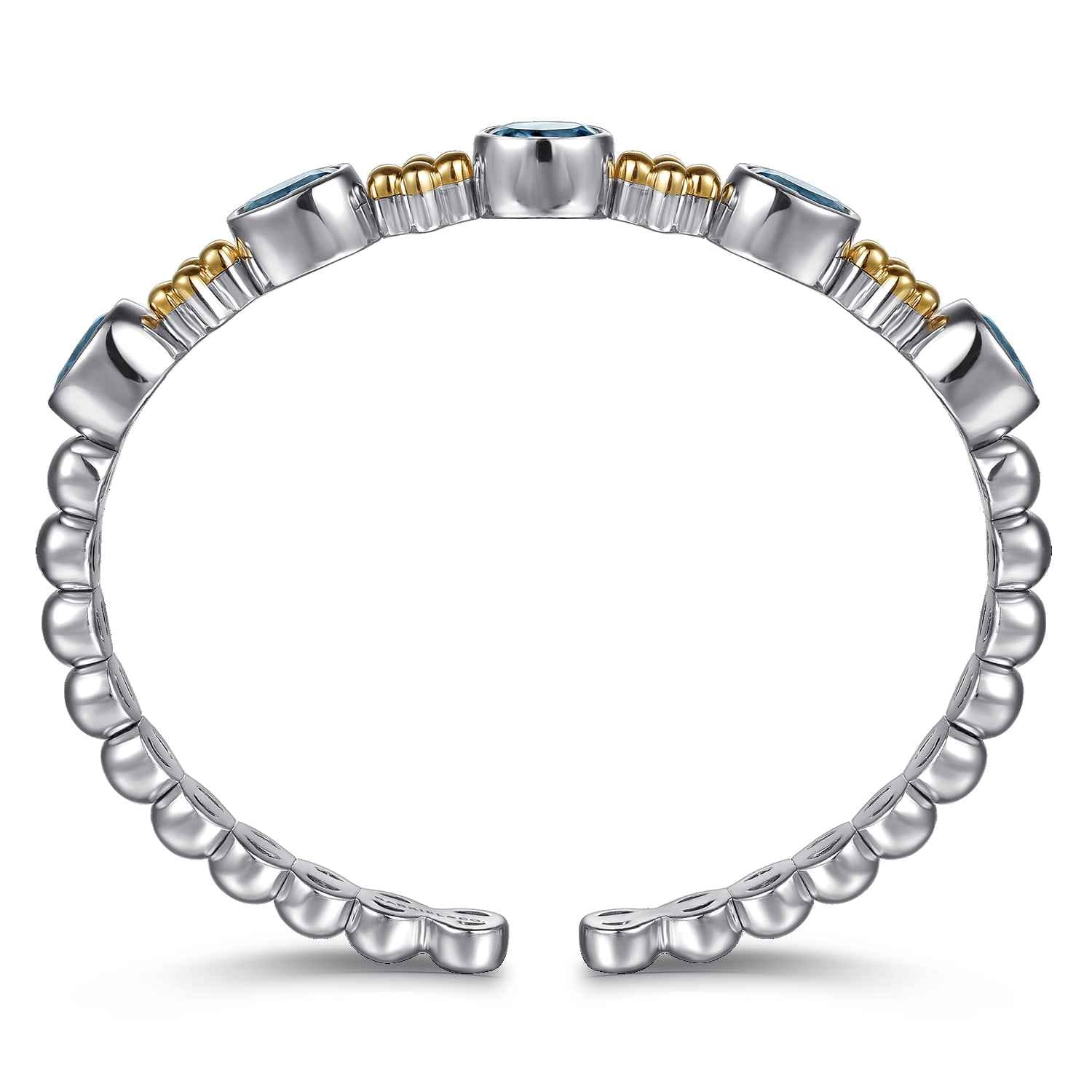 14K Yellow Gold and 925 Sterling Silver Bujukan Blue Topaz Open Bangle Bracelet - Shot 3