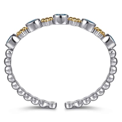 14K Yellow Gold and 925 Sterling Silver Bujukan Blue Topaz Open Bangle Bracelet