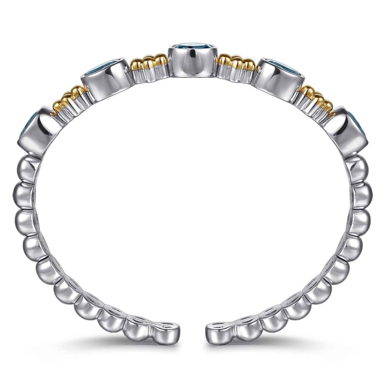 14K Yellow Gold and 925 Sterling Silver Bujukan Blue Topaz Open Bangle Bracelet - Shot 3