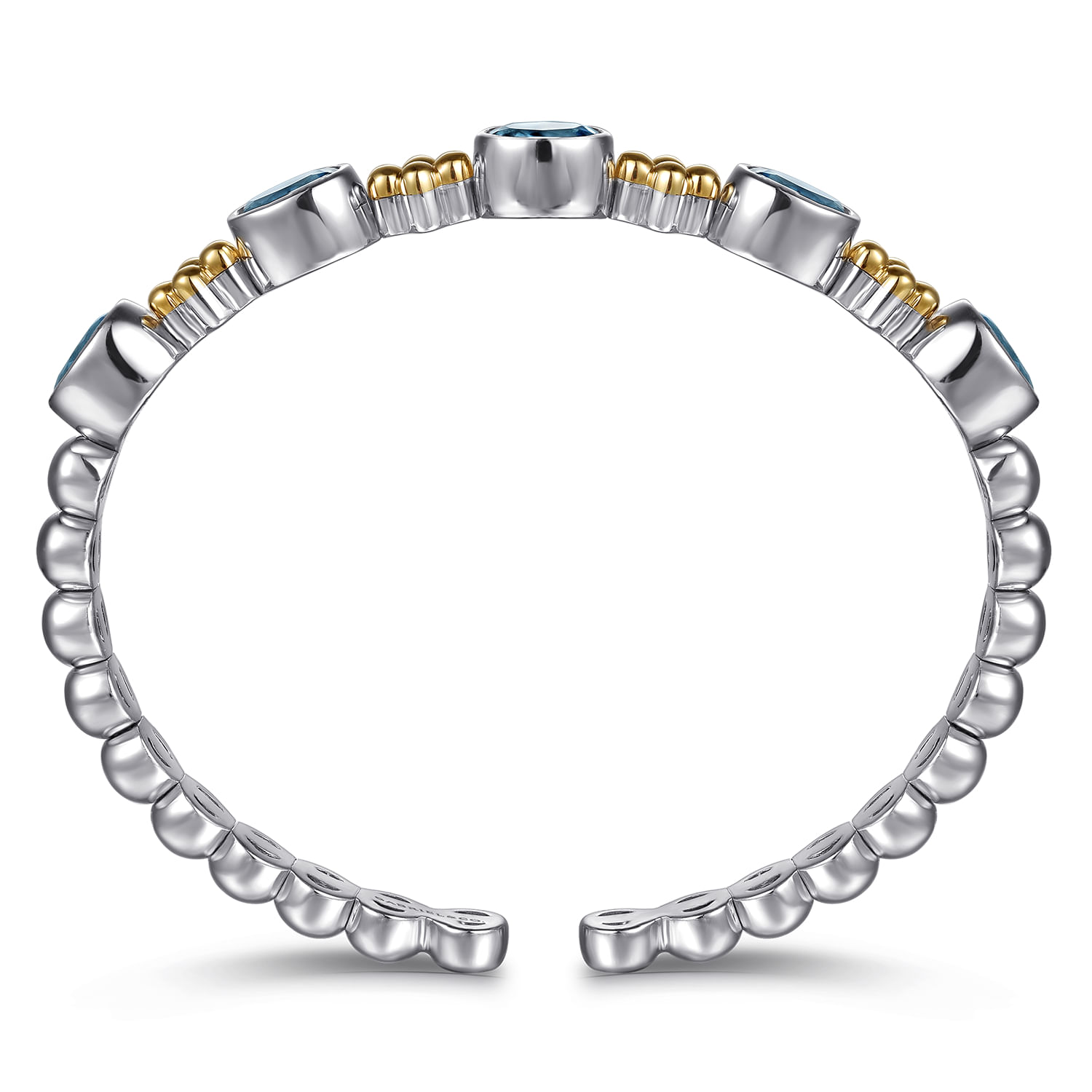 14K Yellow Gold and 925 Sterling Silver Bujukan Blue Topaz Open Bangle Bracelet