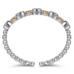 14K Yellow Gold and 925 Sterling Silver Bujukan Blue Topaz Open Bangle Bracelet