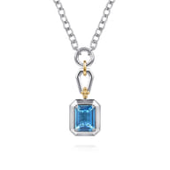 14K Yellow Gold and 925 Sterling Silver Bujukan Blue Topaz Pendant Necklace