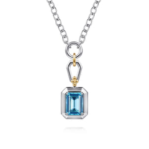 14K Yellow Gold and 925 Sterling Silver Bujukan Blue Topaz Pendant Necklace