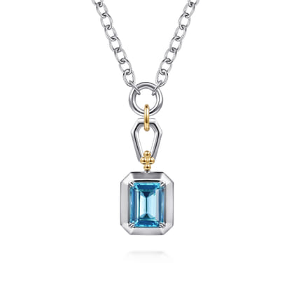 14K Yellow Gold and 925 Sterling Silver Bujukan Blue Topaz Pendant Necklace