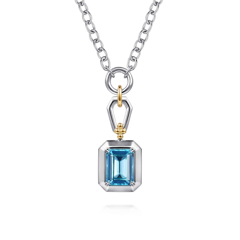 14K Yellow Gold and 925 Sterling Silver Bujukan Blue Topaz Pendant Necklace - Shot 1
