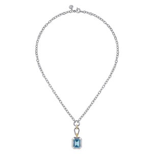 14K Yellow Gold and 925 Sterling Silver Bujukan Blue Topaz Pendant Necklace