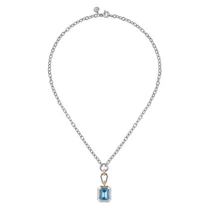 14K Yellow Gold and 925 Sterling Silver Bujukan Blue Topaz Pendant Necklace
