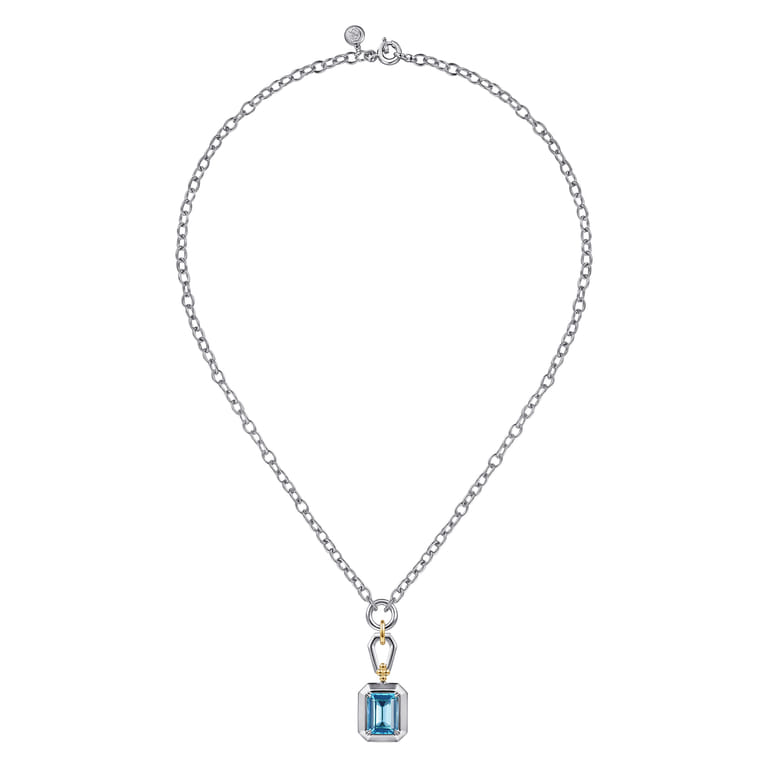 14K Yellow Gold and 925 Sterling Silver Bujukan Blue Topaz Pendant Necklace - Shot 2