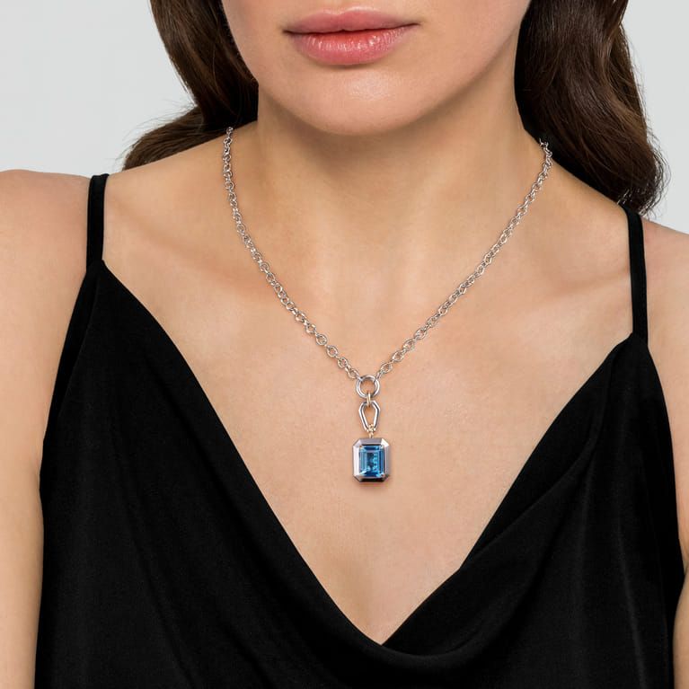 14K Yellow Gold and 925 Sterling Silver Bujukan Blue Topaz Pendant Necklace - Shot 3