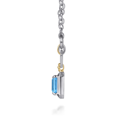 14K Yellow Gold and 925 Sterling Silver Bujukan Blue Topaz Pendant Necklace