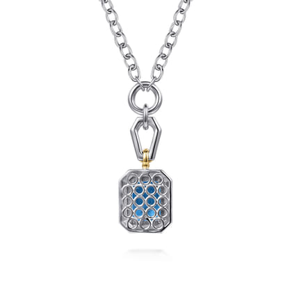 14K Yellow Gold and 925 Sterling Silver Bujukan Blue Topaz Pendant Necklace