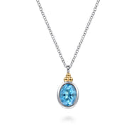 14K Yellow Gold and 925 Sterling Silver Bujukan Blue Topaz Pendant Necklace