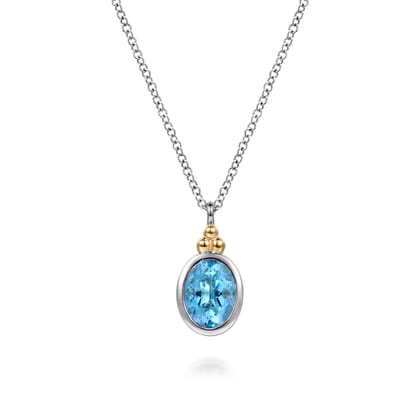 14K Yellow Gold and 925 Sterling Silver Bujukan Blue Topaz Pendant Necklace