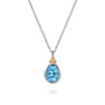14K Yellow Gold and 925 Sterling Silver Bujukan Blue Topaz Pendant Necklace