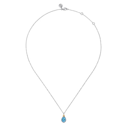 14K Yellow Gold and 925 Sterling Silver Bujukan Blue Topaz Pendant Necklace