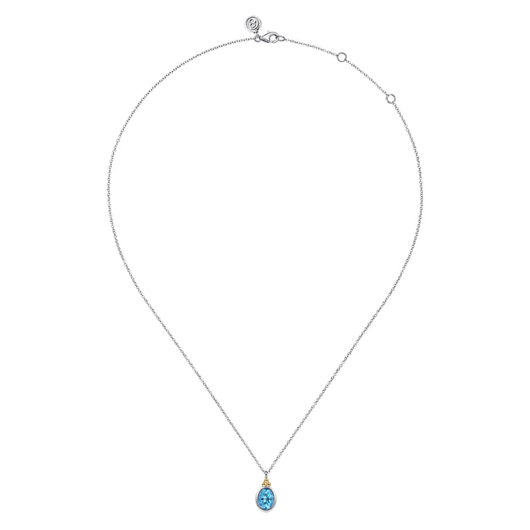 14K Yellow Gold and 925 Sterling Silver Bujukan Blue Topaz Pendant Necklace - Shot 2