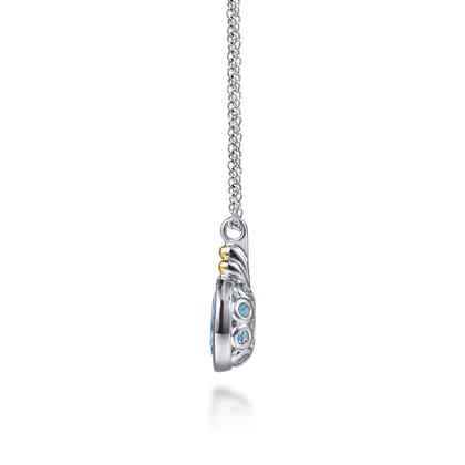 14K Yellow Gold and 925 Sterling Silver Bujukan Blue Topaz Pendant Necklace