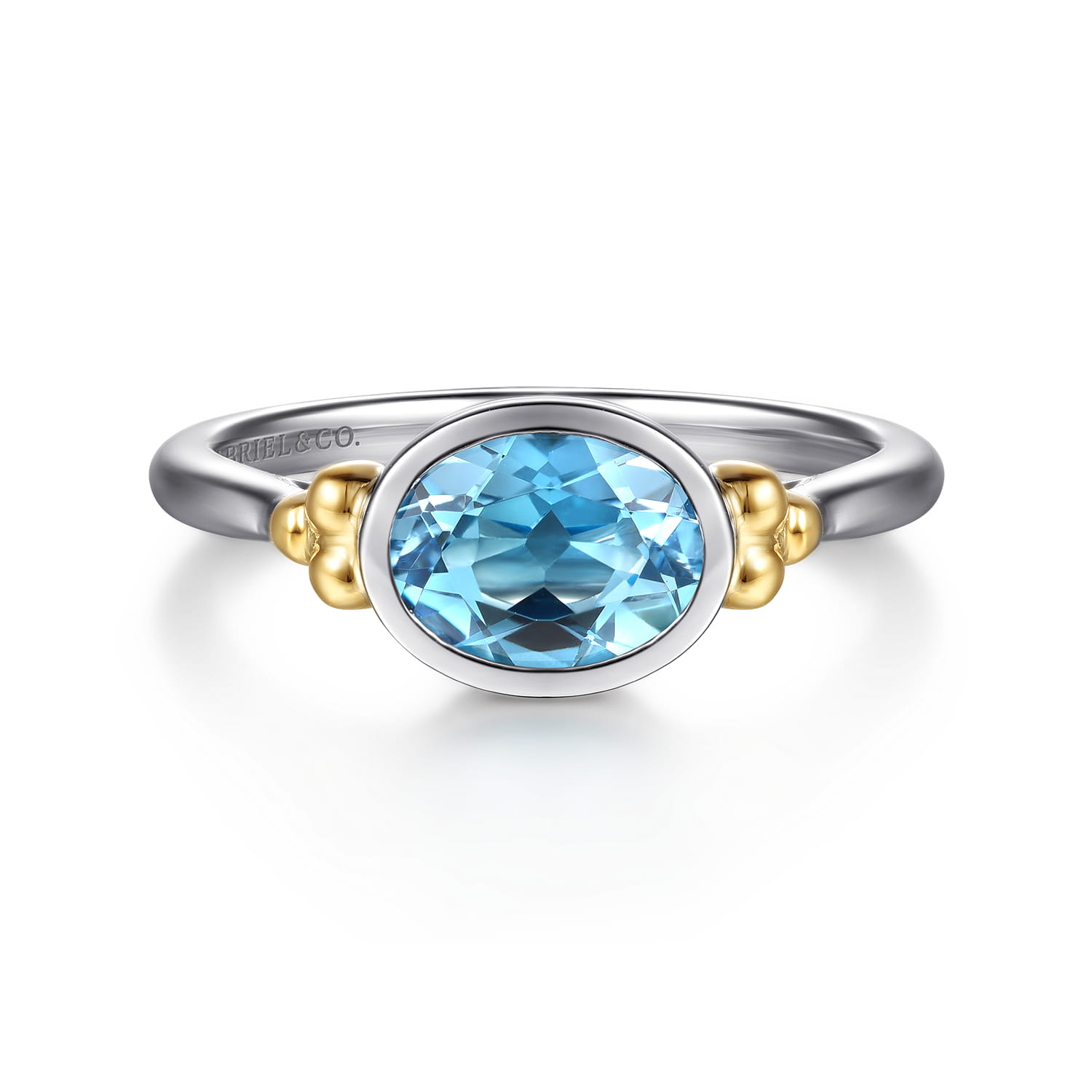 14K Yellow Gold and 925 Sterling Silver Bujukan Blue Topaz Solo Ring