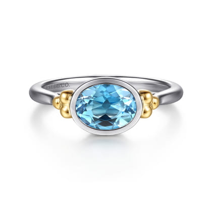 14K Yellow Gold and 925 Sterling Silver Bujukan Blue Topaz Solo Ring