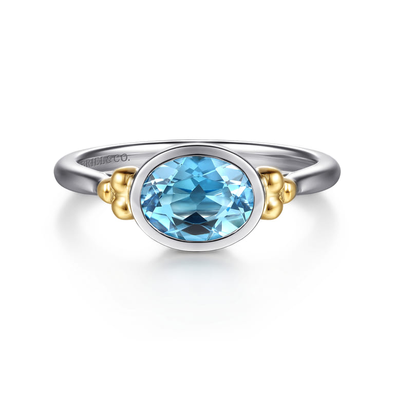 14K Yellow Gold and 925 Sterling Silver Bujukan Blue Topaz Solo Ring - Shot 1