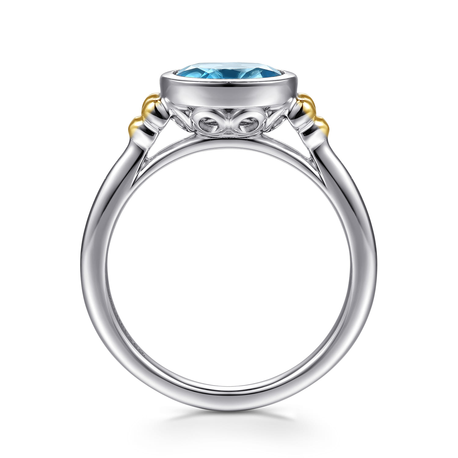 14K Yellow Gold and 925 Sterling Silver Bujukan Blue Topaz Solo Ring