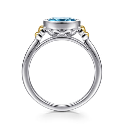 14K Yellow Gold and 925 Sterling Silver Bujukan Blue Topaz Solo Ring