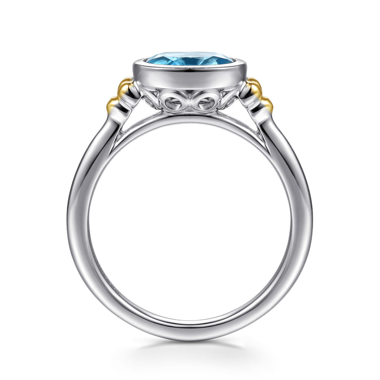 14K Yellow Gold and 925 Sterling Silver Bujukan Blue Topaz Solo Ring - Shot 2