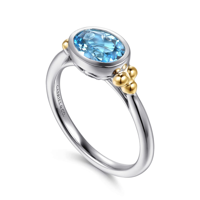 14K Yellow Gold and 925 Sterling Silver Bujukan Blue Topaz Solo Ring - Shot 3