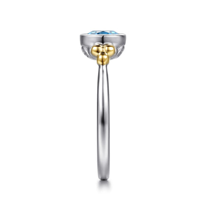 14K Yellow Gold and 925 Sterling Silver Bujukan Blue Topaz Solo Ring